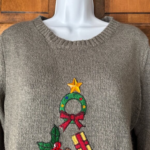 Karen Scott Gray Christmas Tree Sweater Large - Picture 4 of 12